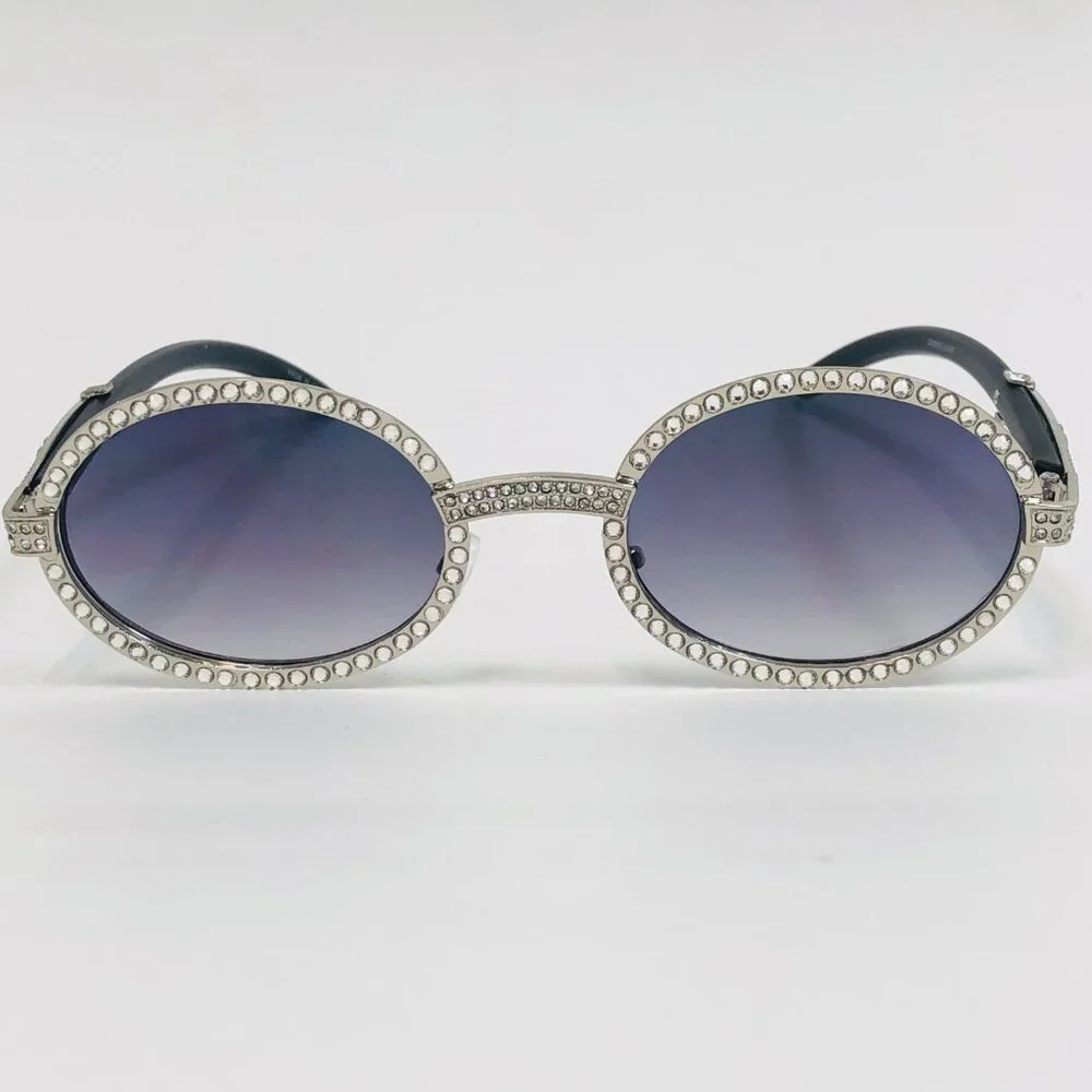 Men Hip Hop Sunglasses Oval Silver Black Lens Street Fashion Metal Lentes‎ Gafas